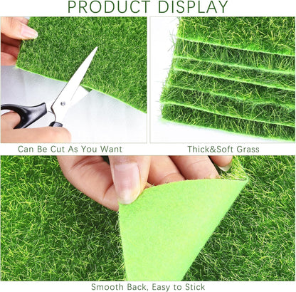 Elcoho 6 Pieces Fake Grass for Crafts Fairy Garden 6 x 6 Inches Artificial Garden Grass for Miniature Ornament Dollhouse DIY Decoration