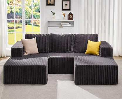 Hobestluk Modular Sectional Sofa Memory Foam Couch Oversized Sectional Sofa 3-Seater with Chaises Cloud Couch with Removable Cover U Shaped Sofa for Living Room (Strip Grey, U Shape)