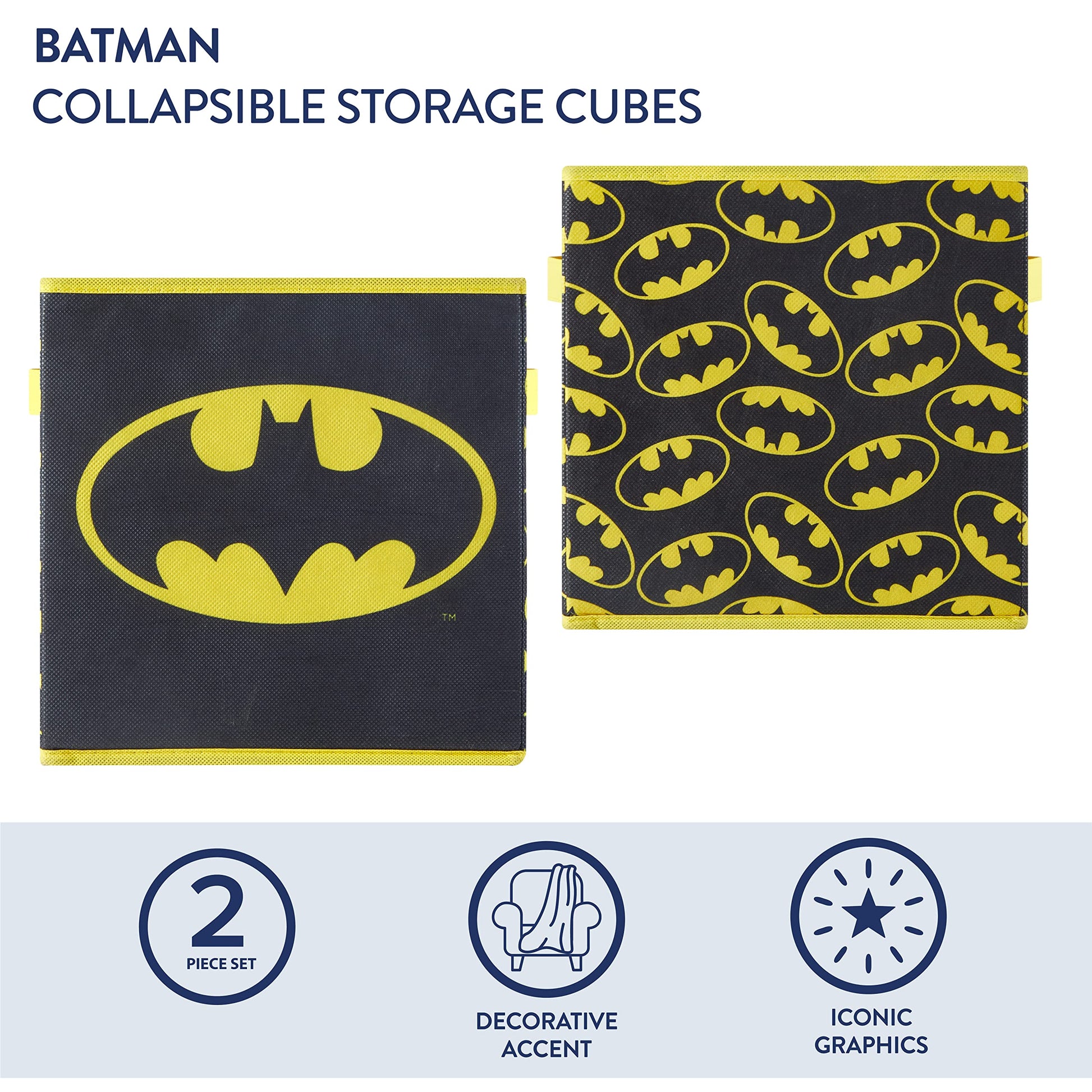 Batman Collapsible Storage Cubes – Set of 2 Foldable Fabric Bins for Kids – Organizer Boxes with