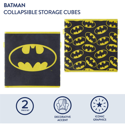 Batman Collapsible Storage Cubes – Set of 2 Foldable Fabric Bins for Kids – Organizer Boxes with