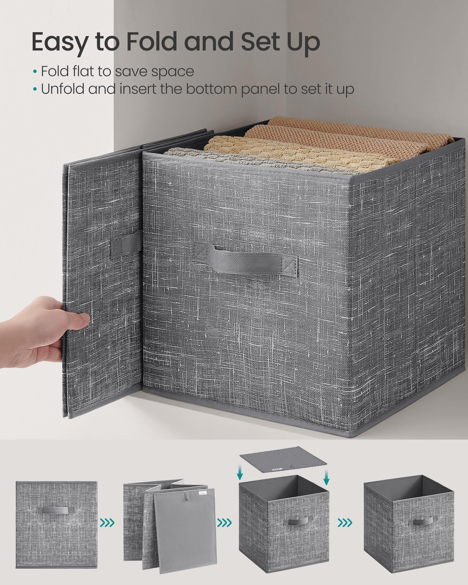 SONGMICS Storage Cubes, 13 x 13 x 13 Inches Non-Woven Fabric Bins with Double Handles, Set of 10