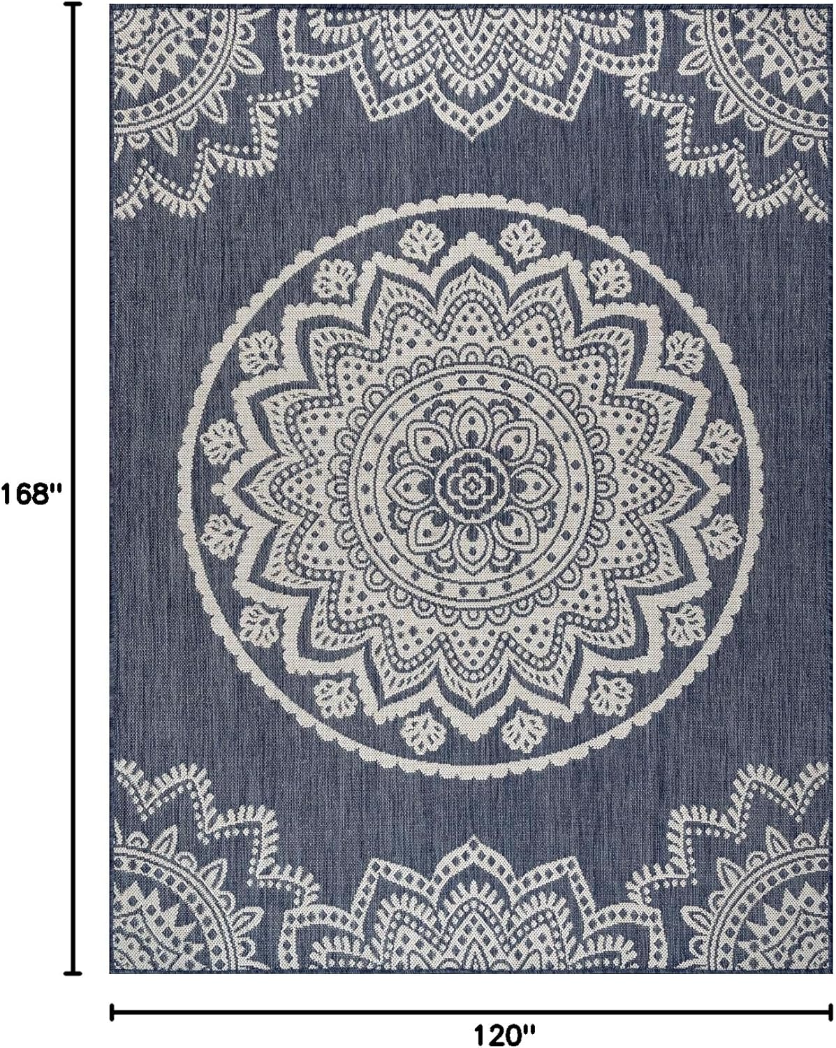 CAMILSON Outdoor Rug 10x14 Modern Area Rugs for Large Indoor and Outdoor Patios and Porches - Waterproof Washable Non-Shedding Easy-to-Clean Outside Carpet (10 x 14, Medallion - Blue/White)