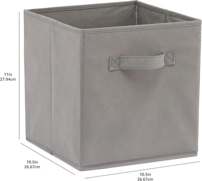 Amazon Basics Collapsible Fabric Storage Cubes Organizer with Handles, Sturdy, Gray, 10.5-x-10.5-x-11-inch, Pack of 6