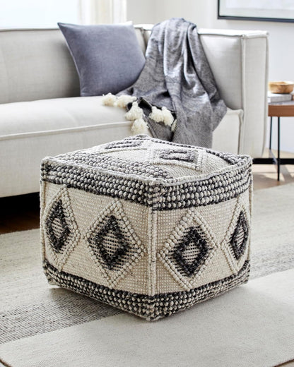 Mark&Day Pouf Ottoman, Langschlag Bohemian/Global Charcoal Cube Pouf Foot Rest for Living Room, Bedroom and Boho Home Decor (18"x18"x18")