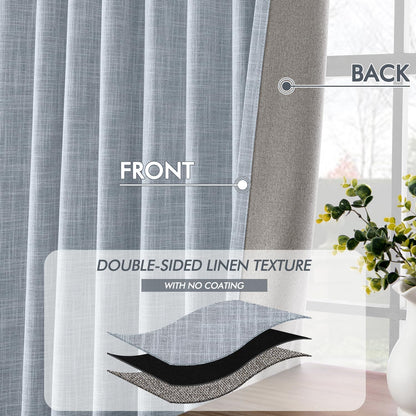 MIULEE Light Blue 100% Blackout Linen Curtains 108 Inch 2 Panels Set Double Sided No Coating Pleated Back Tab Black Out Extra Long Thermal Insulated Pinch Pleat Bedroom Living Room Darkening Drapes