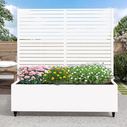 Casaphoria Metal Raised Garden Bed with Trellis and Wheels, 47"x47"x16" Planter Box for Climbing Plants, Vegetables & Vines, Features Drainage Holes and Privacy Screen (White-Louvered)