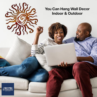 Riverside Designs Wacky Sun Metal Wall Art Indoor/Outdoor Decor - 18" Copper Rust Proof Wall Sculpture - Made in USA - Ideal for Bedroom, Garden, Home, Patio and Farmhouse