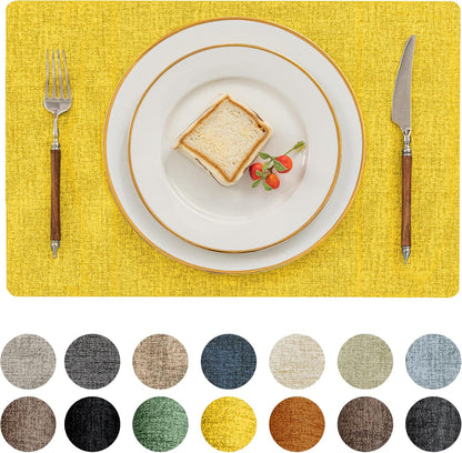 Romanstile Vinyl Placemats Set of 12-12 X 18 Inch - Heat Resistant Place Mats 100% Waterproof Oilproof Wipeable Reversible Faux Leather Table Mats for Kitchen/Dining/Party/Outdoor, Yellow
