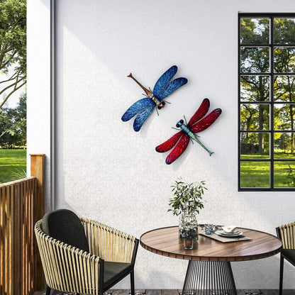 Metal Dragonfly Garden Art Decorations,-17.5 inches Outdoor Hanging Wall Decor Sculptures for Home Garden Yard (2 pack) dragon flies for garden