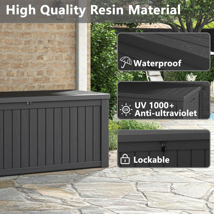 150 Gallon Resin Deck Box, Large Indoor and Outdoor Storage Box, Weatherproof and UV Resistant Outdoor Storage Box with Built-in Steel Beams for Patio, Cushions, Pool Supplies