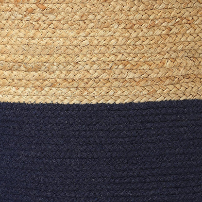REDEARTH · Cylindrical Pouf Foot Stool Ottoman - Jute Braided Pouffe Poof Accent Sitting Footrest for Living Room, Bedroom, Nursery, Patio, Lounge & Other Rooms (Navy Natural, 18"x18"x14")