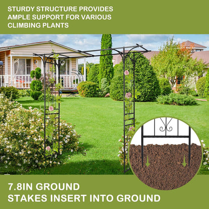Outvita 7Ft Garden Arch Arbor, Steel Frame Stand Trellis, Arbour Archway for Wedding Ceremony Decoration Plant Climbing Rose Vines Lawn Courtyard Patio Black