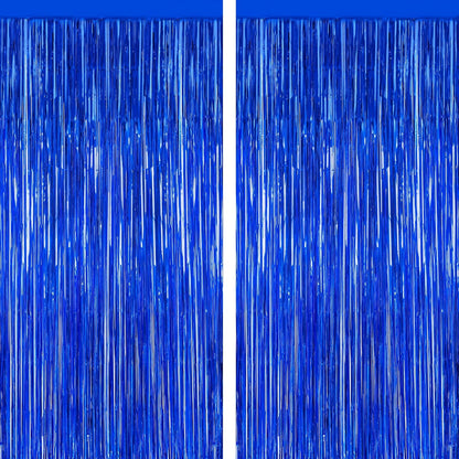 2 PCS Tinsel Backdrop, 3.28 FT x 7.05 FT Dark Blue Backdrop Curtains, Metallic Passover Fringe Curtains Party Streamer, Navy Blue Party Decorations Photo Props
