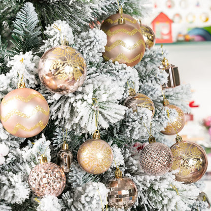 Rose Gold Christmas Ball Ornaments - 116Pc Shatterproof Hanging Decoration Set with Gift Box, Assorted Baubles for Xmas Tree/Home/Wedding/Party/Holiday