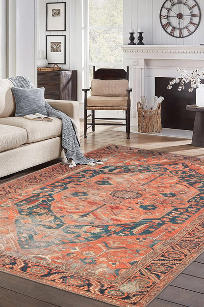 Keen Home Design 10x14 Rug - Machine Washable Area Rug with Non-Slip Backing, Ideal for Living Room, Dining Room, Bedroom - Vintage, Easy Clean, Durable, Low Pile Rug - (9'7" x 14')