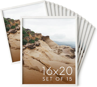 Haus and Hues 16x20 White Oak Wood Picture Frames Set of 15 - Premium Bulk Picture Frames 16x20 Bundle - Elegant Gallery Wall Frame Set for Posters, Art Display - Ideal for Wall Decor in Home & Office
