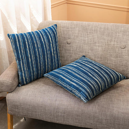 Yeiotsy Pack of 2, Modern Striped Throw Pillow Covers Bohemia Cushion Covers Home Decoration (Navy Blue, 18 X 18 Inches)