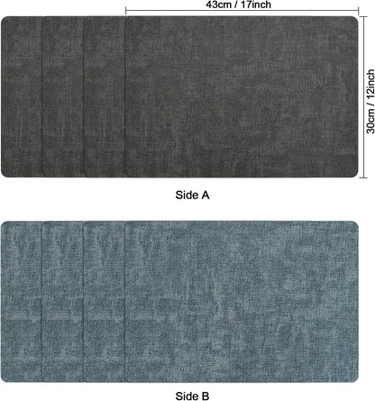 Myir JUN Dual Sided Placemats, Faux Leather Set of 6 Indoor & Outdoor Square Non-Slip Table Mats (Gray Light Blue, Set of 6)