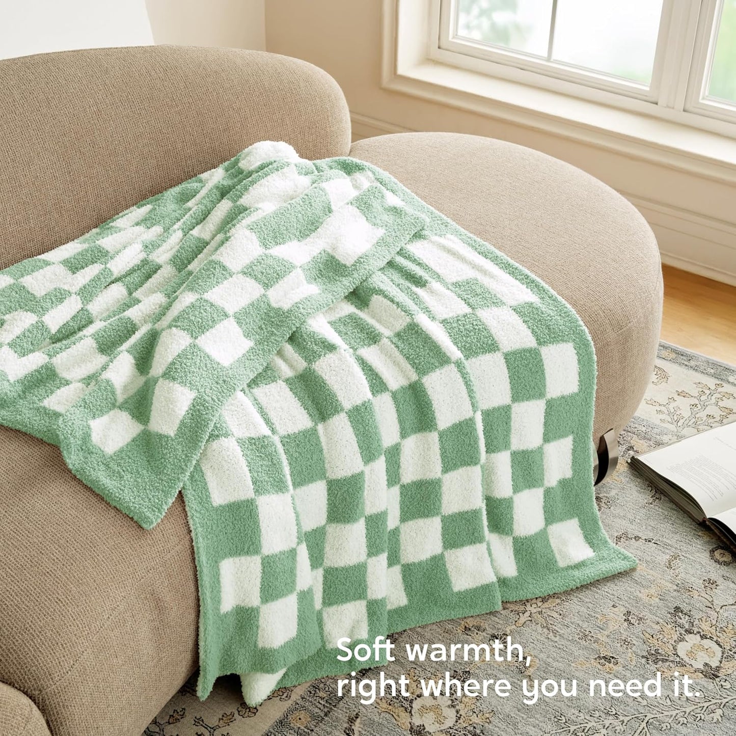 Joiedomi Twin Blanket for Couch, Sage Green Checkered Knitted Blankets Gifts for Women Mom Girls, Cozy Cute Soft Throw Home Room Decor Aesthetic Women Mothers Birthday Gifts 60x80 Inches