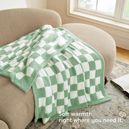 Joiedomi Twin Blanket for Couch, Sage Green Checkered Knitted Blankets Gifts for Women Mom Girls, Cozy Cute Soft Throw Home Room Decor Aesthetic Women Mothers Birthday Gifts 60x80 Inches