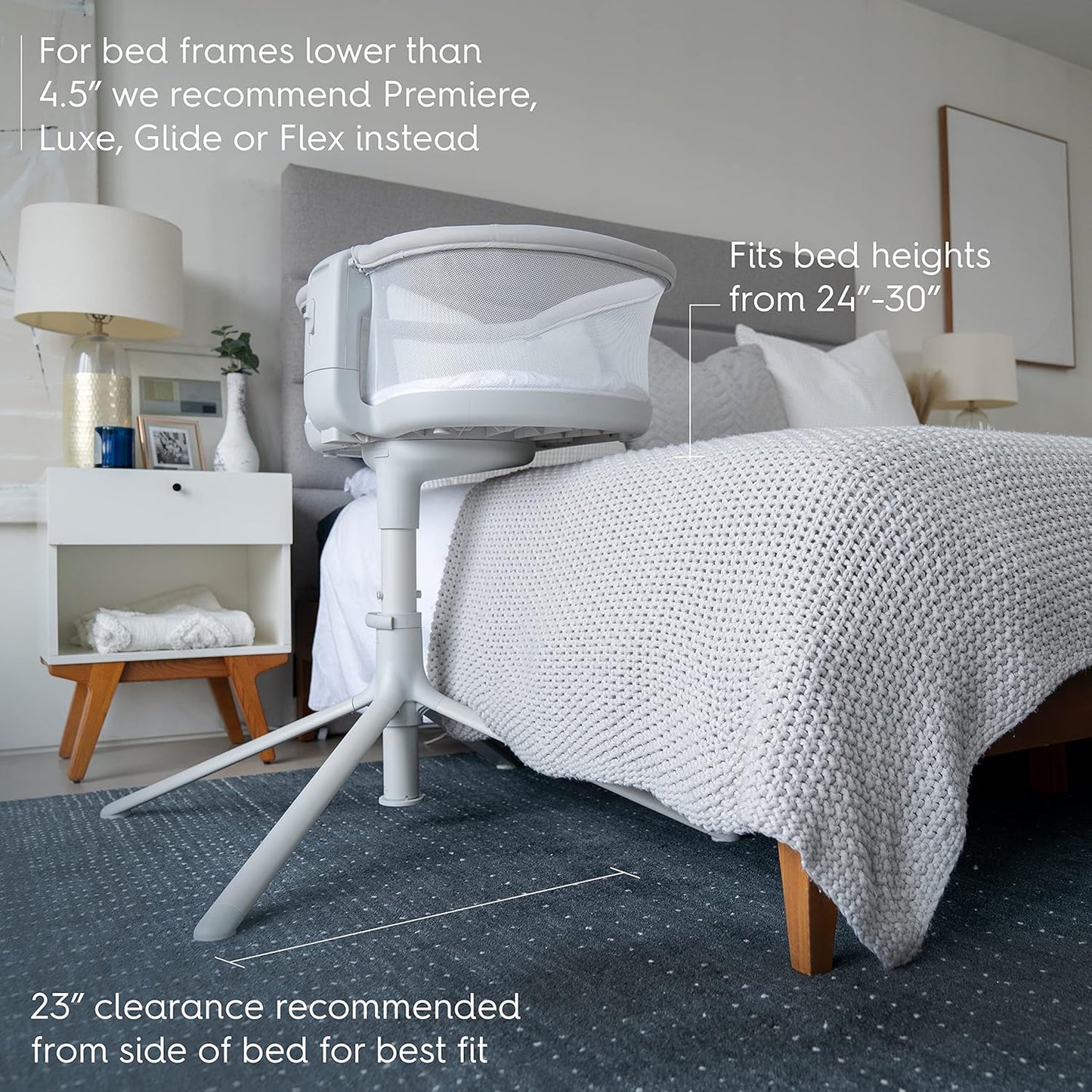 HALO BassiNest Soothing Swivel Sleeper 3.0S – Over-Bed Baby Bassinet with 360 Rotation, Adjustable Height, Breathable Mesh, Calm Sounds & Vibrations, Safe Close Sleeping, Lowering Wall for Easy Access