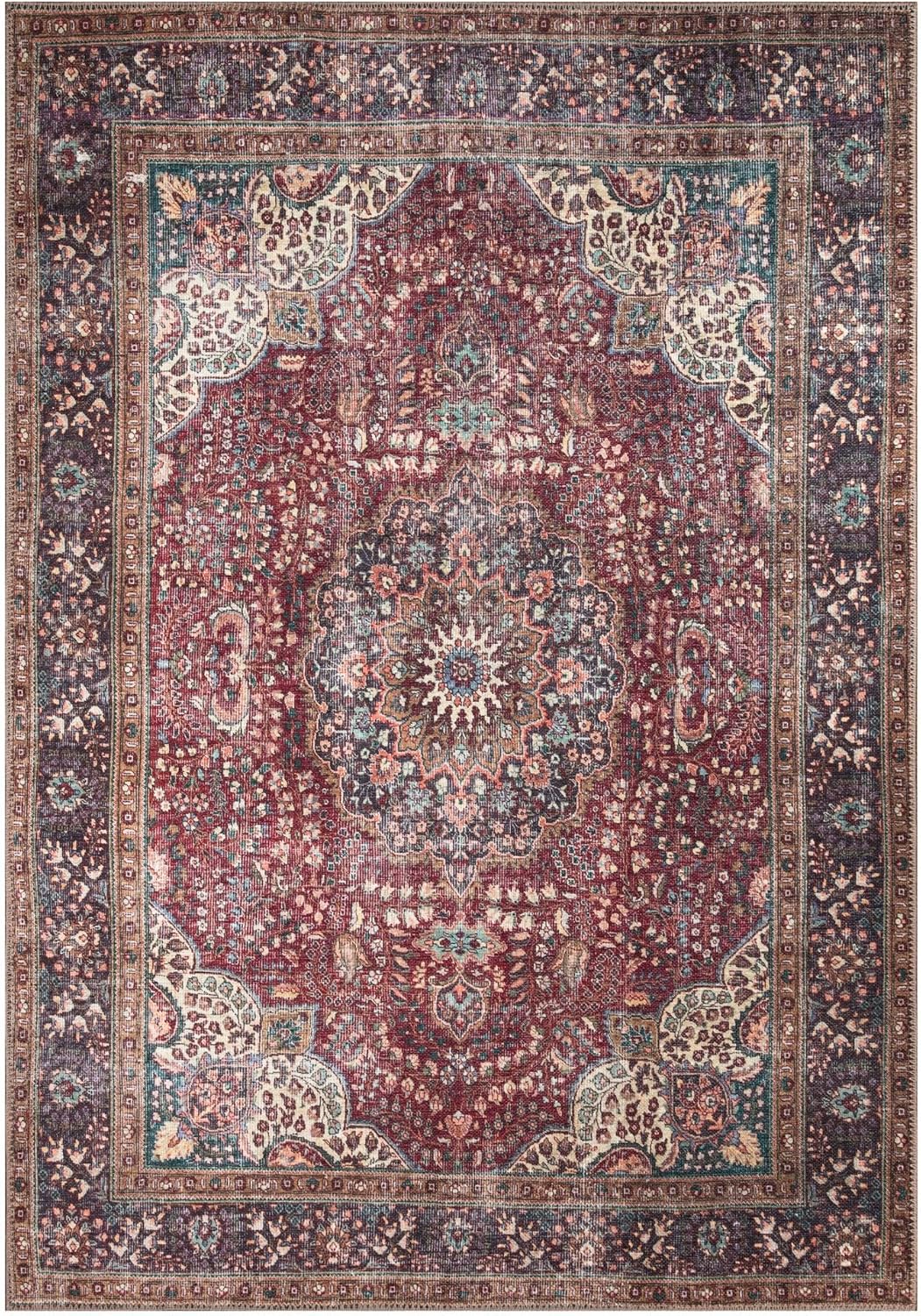 Keen Home Design 8x10 Rug - Machine Washable Area Rug with Non-Slip Backing, Ideal for Living Room, Dining Room, Bedroom - Vintage, Easy Clean, Durable, Low Pile Rug - (8' x 10')