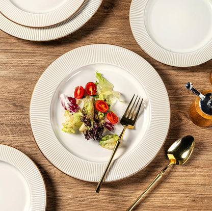 GBHOME Ceramic Dinnerware Sets,12 pcs Embossed Elegant Stoneware Plates and Bowls Sets, Housewarming Wedding Gift | Dishwasher & Microwave Safe | Dishes Set Service for 4