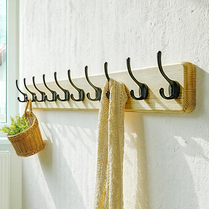 Dseap Coat Rack Wall: 38-1/4" Long, Patented, Heavy-Duty, 10-Double-Hooks Wooden Wall Mounted Coat Rack Coat Hanger Hook Rail for Winter Coats Hat Jacket Clothing, Light Brown, Pack of 2