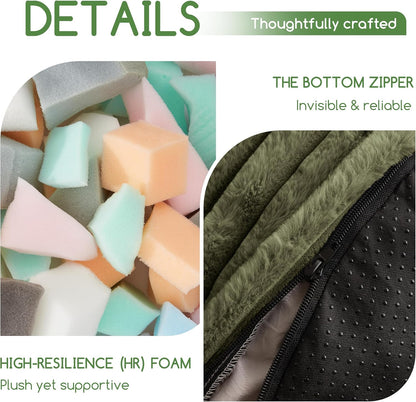 HIGOGOGO Round Stuffed Pouf Ottoman, Corduroy Poufs with High-Density Foam Filling, Furry and Fluffy Pouf Foot Stool Storage Ottoman, 20 X 15 Floor Poufs Foot Rest for Living Room, Green