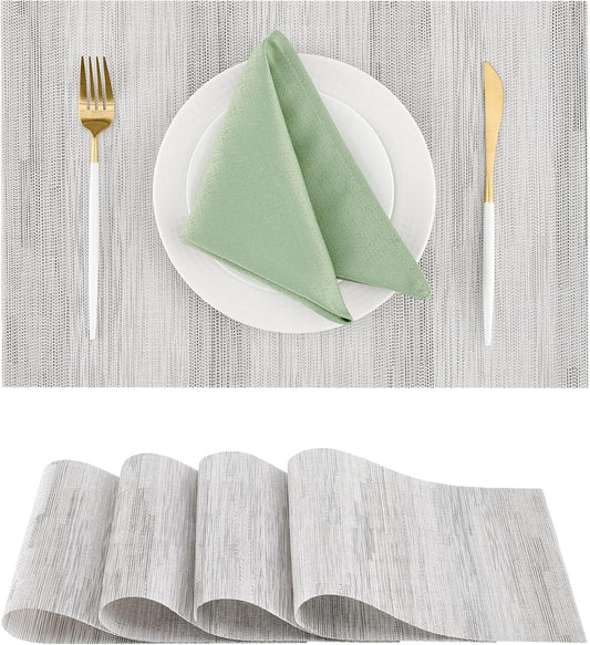 Leetaltree Lightsteel Black Placemats Set of 4 - Heat Resistant Non-Slip Place mats for Dining Table, Washable Durable PVC Vinyl Woven Table Mats (Lightsteel Black, 4)