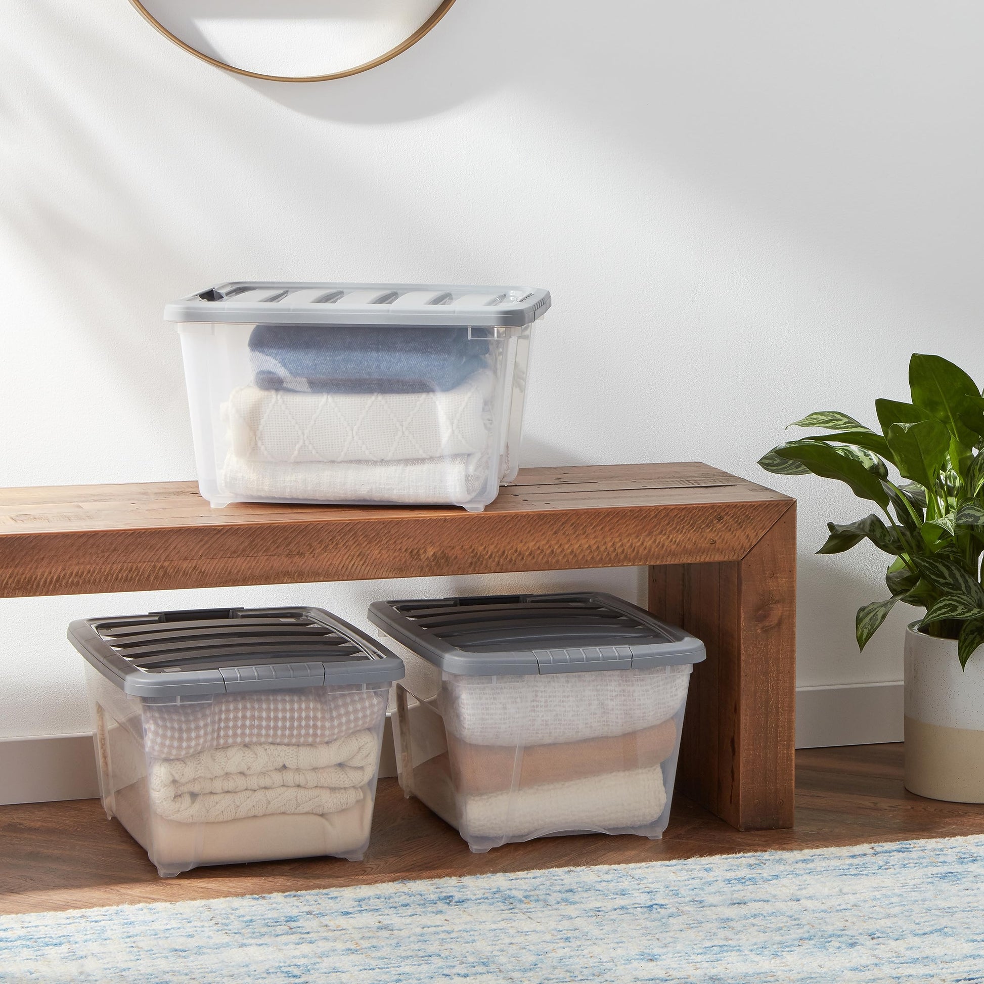 Amazon Basics Plastic Storage Containers with Secure Latching Lids, Stackable Organization Bins