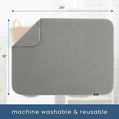 S&T INC. Dish Drying Mat XL, 18” x 24”, Absorbent Microfiber Kitchen Counter Mat, Dish Drying Pad for Dishes, Utensils, Pots and Pans, Extra Large, Grey