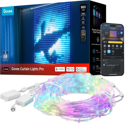 Govee Curtain Lights Pro, Upgraded 960 LEDs Smart Color Changing LED Curtain Lights with AIGC, Dynamic DIY String Lights for Bedroom Living Room Holiday Decor, Outdoor IP67 Waterproof, 5.41×5.77ft