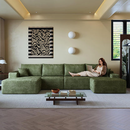 108" Sectional Couches for Living Room Modern Modular Sofa with L-Shape Couchs Upholstered Boneless Couch Deep Seat Sectional Couch with Chaise (Green, Left Facing Chaise+3Seaters+Ottoman)