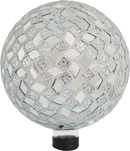 Sunnydaze 10-inch Gazing Ball for Garden - Crackled Glass Mosaic Gazing Globe for Outside - Mirrored Diamond Mosaic