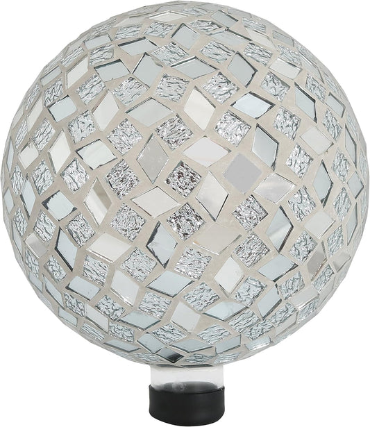 Sunnydaze 10-inch Gazing Ball for Garden - Crackled Glass Mosaic Gazing Globe for Outside - Mirrored Diamond Mosaic