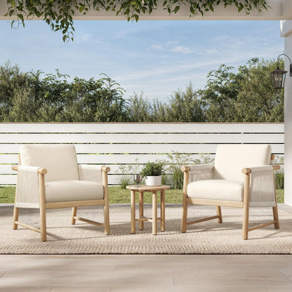 CHITA Boho Patio Rattan Chair Set of 2, Outdoor Wicker Chair with 7.1″ Thickened Cushions Acacia Wood Frame(Cream)