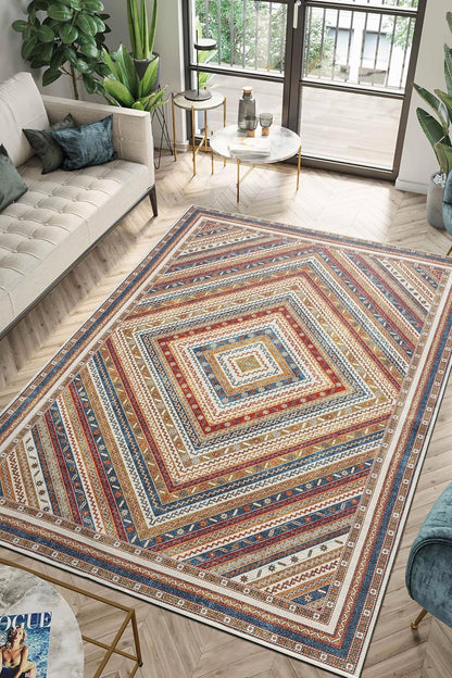 Keen Home Design 8x10 Rug - Machine Washable Area Rug with Non-Slip Backing, Ideal for Living Room, Dining Room, Bedroom - Vintage, Easy Clean, Durable, Low Pile Rug - (8' x 10')