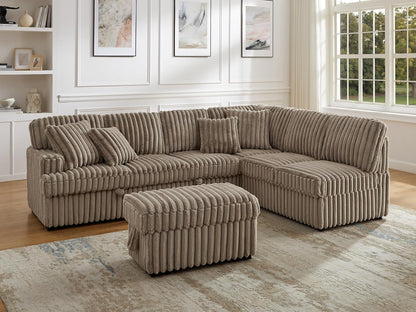 THSUPER 113-Inch Oversized L Shaped Plush Corduroy Fluffy Sectional Sleeper Sofa with Pull Out Bed and Storage Ottoman - Brown