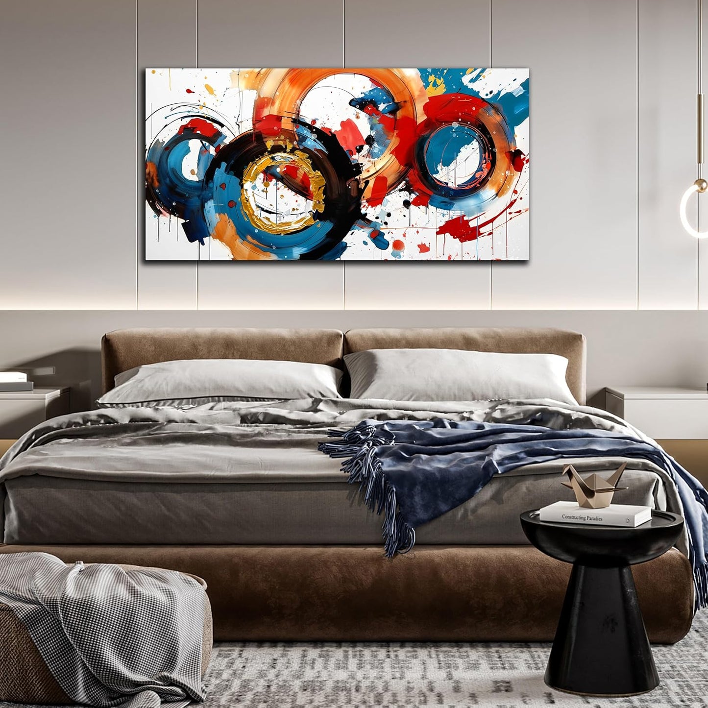Abstract Wall Art Large Canvas Prints Modern Living Room Bedroom Home Office Wall Decor Framed Colorful Circle Abstract Picture Ready to Hang Size 24x48
