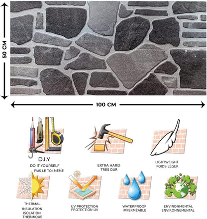 Dundee Deco 3D Wall Panels - Cladding Charcoal Grey Silver Stone Look Wall Paneling, Styrofoam Facing for Interior and Exterior Applications, DIY, Sample, Size 10 x 10 in.
