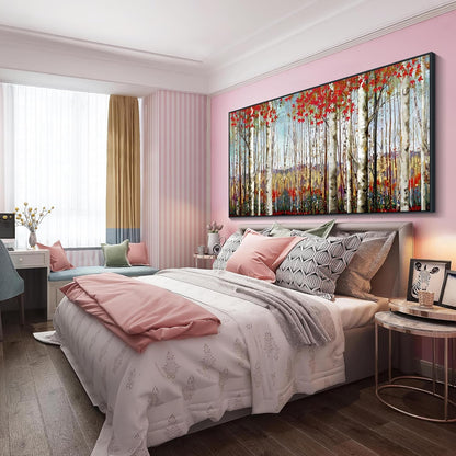 Mofutinpo Large Framed Wall Decor canvas Red Leaves White Birch Tree Wall Art For Living Room bedroom rustic kitchen Modern painting Artwork 29x58 Large Size Black Framed