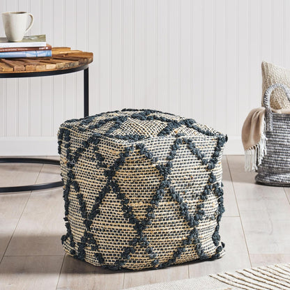 GDFStudio Boho Handmade Fabric Cube Pouf Ottoman Foot Stool - Bean Bag Floor Chair - Foot Rest Couch for Living Room Bedroom,Charcoal,16"" x 16"" x 16"", Cimarro,charcoal, 313838N