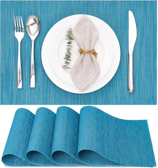Myir JUN Placemats Set of 4, Vinyl Woven Placemats Place Mats Indoor Set of 4 Washable Table Mats Non-Slip Place mats for Dining Table (Blue, Set of 4)