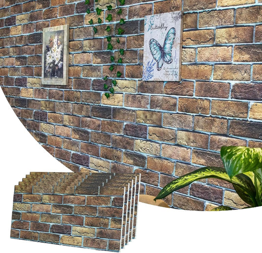 Dundee Deco 3D Wall Panels Faux Brick - Cladding, Brown Beige Stone Look Wall Paneling, Styrofoam Facing for Living Room, Kitchen, Bathroom, Balcony, Bedroom, Set of 5, Covers 27 sq ft