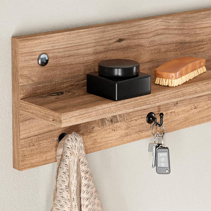 Modern Wall-Mounted Coat Rack with Shelf and Hooks - Wooden Entryway Organizer (Brown)