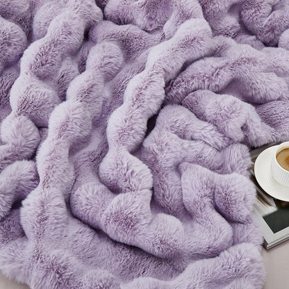DREAMNINE Large Soft Thick Fuzzy Bubble Faux Rabbit Fur Blanket Queen Size 80" x 90", Double Side Comfy Plush Warm Shaggy Fluffy Blankets, Luxury Big Cozy Textured Furry Blanket for Bed, Lilac Purple