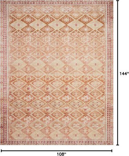Loloi Layla Collection LAY-16 Natural/Spice 9'-0" x 12'-0" .13" Thick Area Rug, Soft, Durable, Vintage Inspired, Distressed, Low Pile, Non-Shedding, Easy Clean, Printed, Living Room Rug