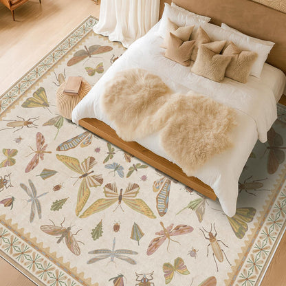 Large Western Rugs for Living Room - 10x14 Insect Area Rug for Dining Room Under Kitchen Table, Washable Low Pile Soft Boho Butterfly Decor