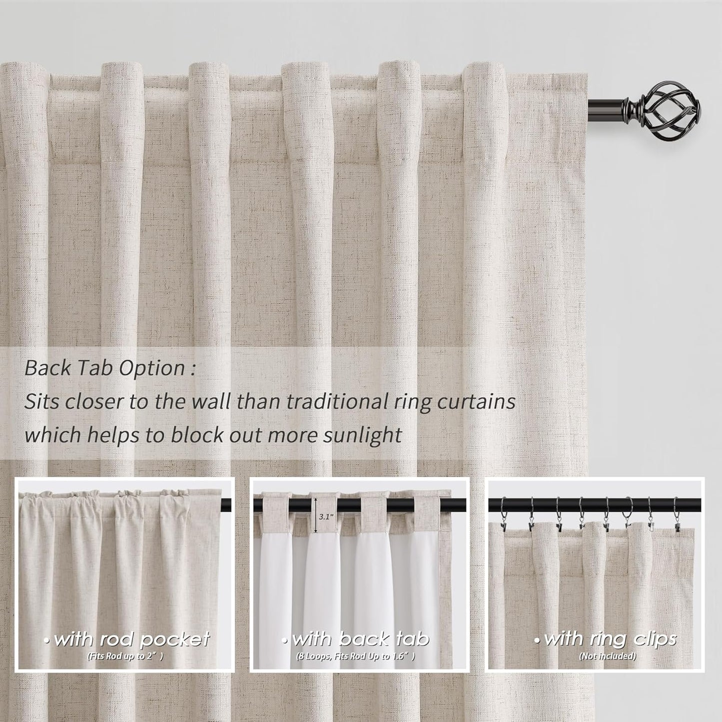 BOODII Sand Beige Linen 100% Blackout Curtains for Bedroom 102 Inch Long 2 Panels Window Curtain Floor to Ceiling Length for Living Room Sliding Glass Door Back Tab Linen Room Darkening Drapes 52x102